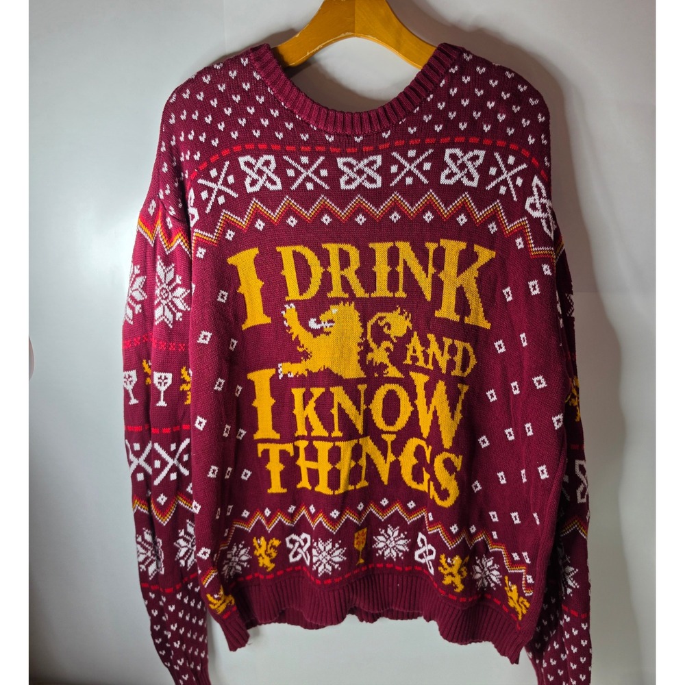 Game of Thrones Ugly Christmas Sweater Mens XXL I Drink And I Know Things Lannis